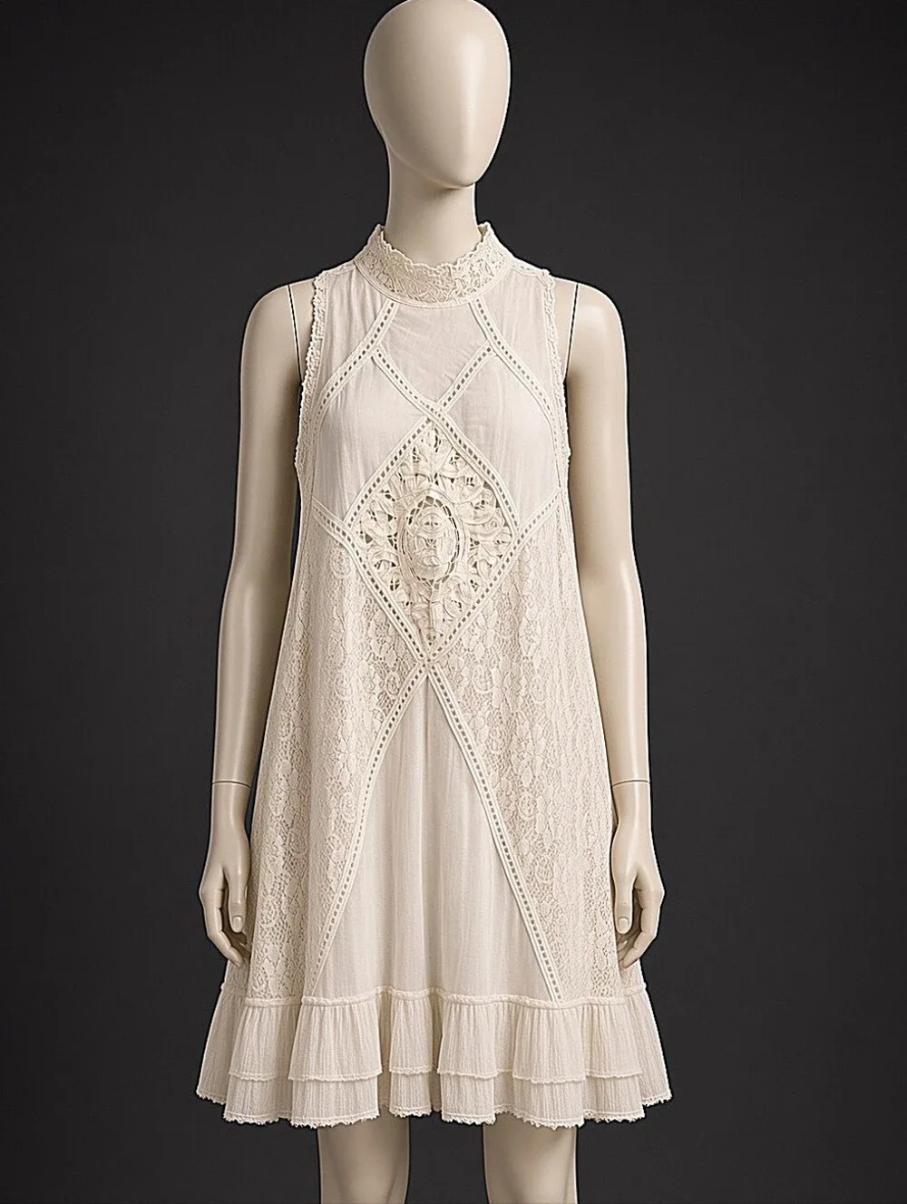 NWT! Free People Sleeveless Lace-Panel Ivory Dress